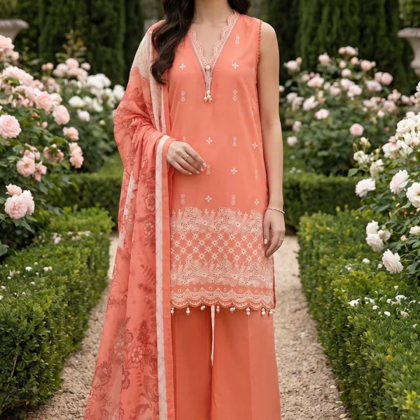 Chikankari Embroidered Cotton 3 Piece WUC26E34069