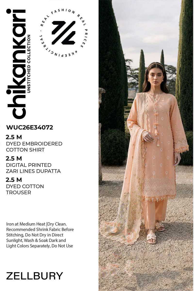 Chikankari Embroidered Cotton 3 Piece WUC26E34072
