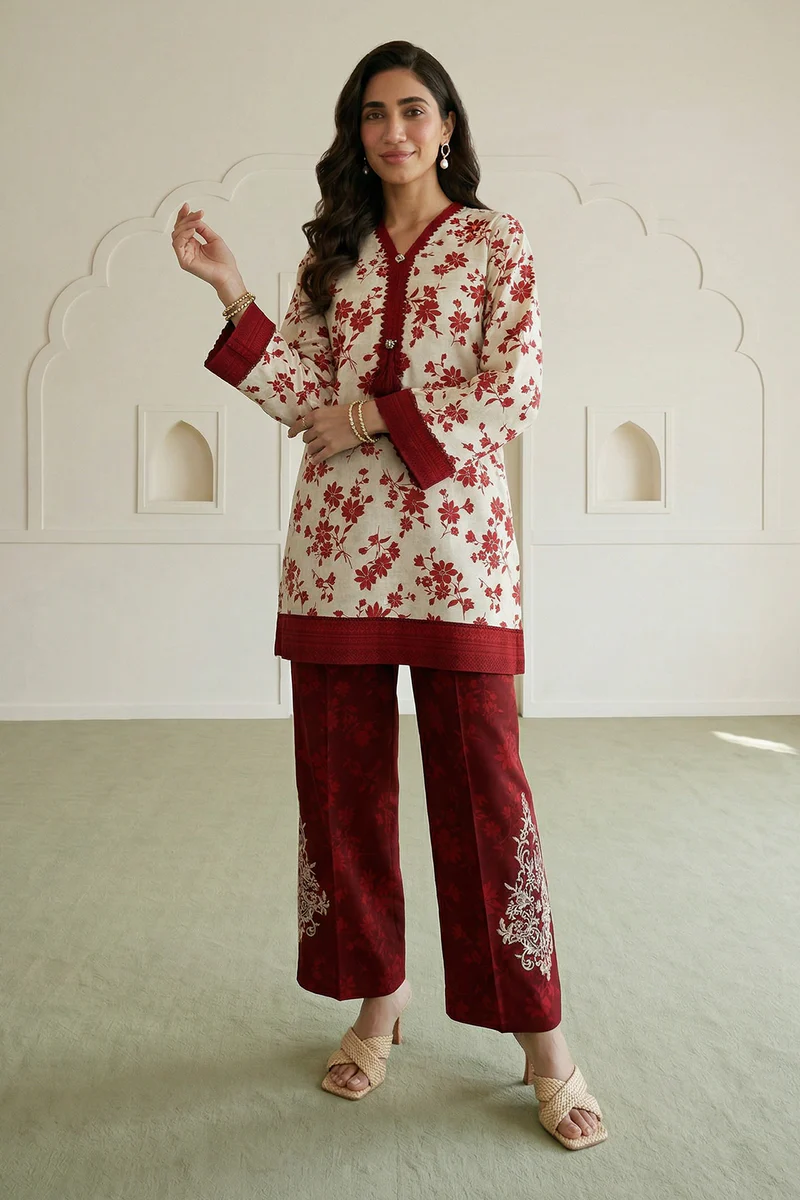 Embroidered Lawn 2 Pc in Beige Color WUS26E20871