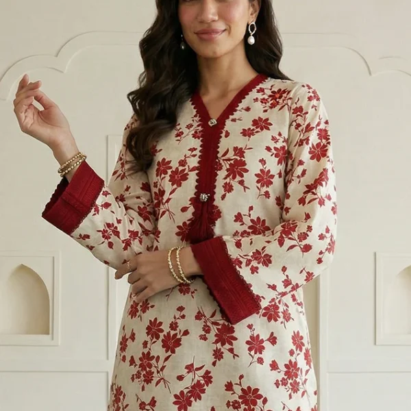 Embroidered Lawn 2 Pc in Beige Color WUS26E20871