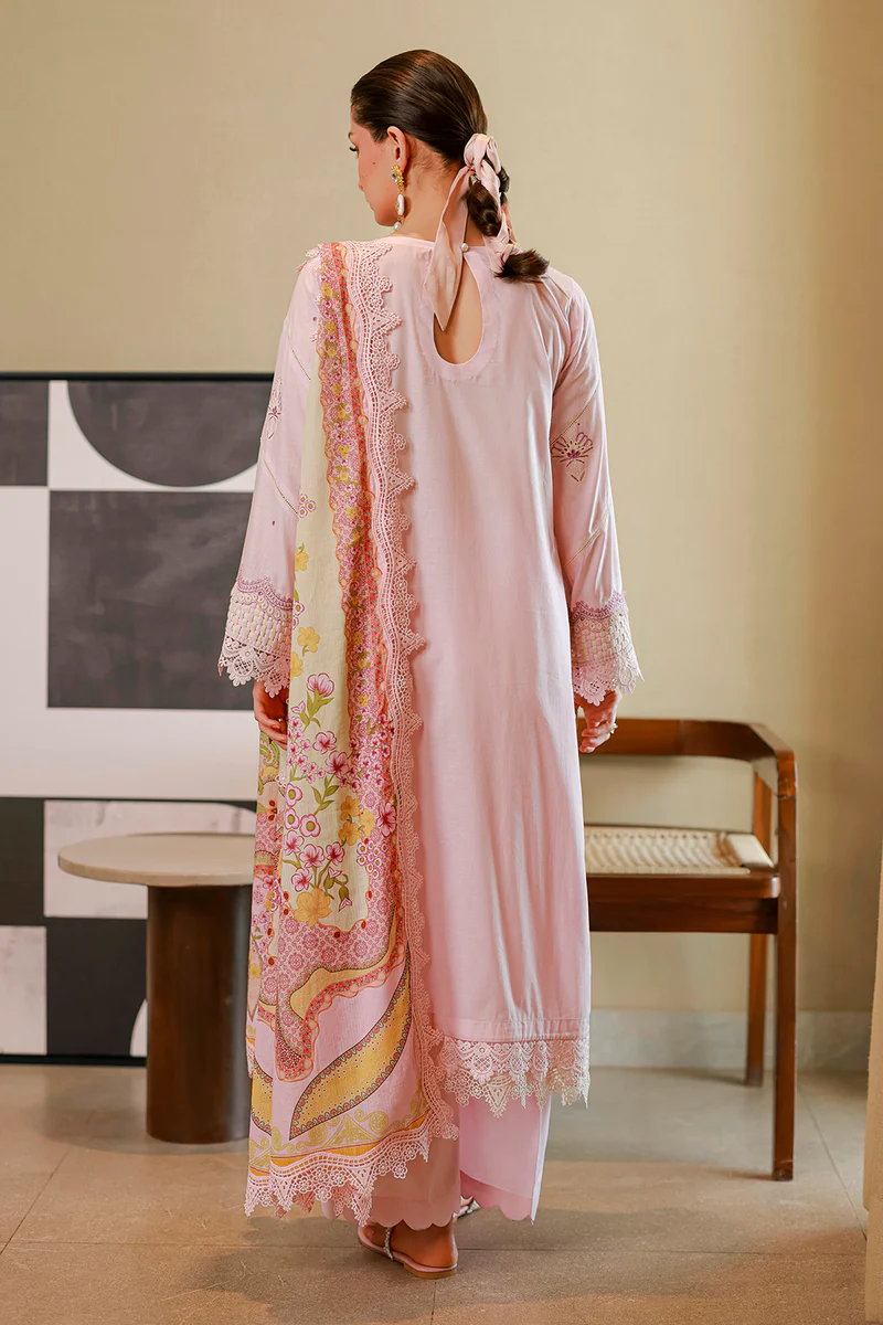 Chikankari Embroidered Cotton 3 Piece in Baby Pink Color