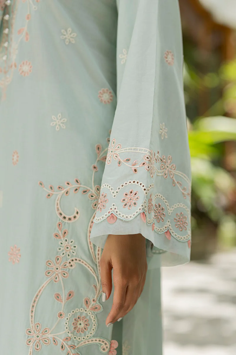 Chikankari Embroidered Cotton 3 Piece in Slate Color - Image 3