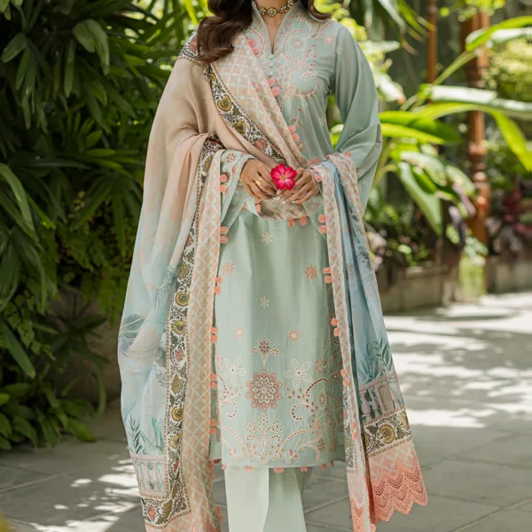 Chikankari Embroidered Cotton 3 Piece in Slate Color