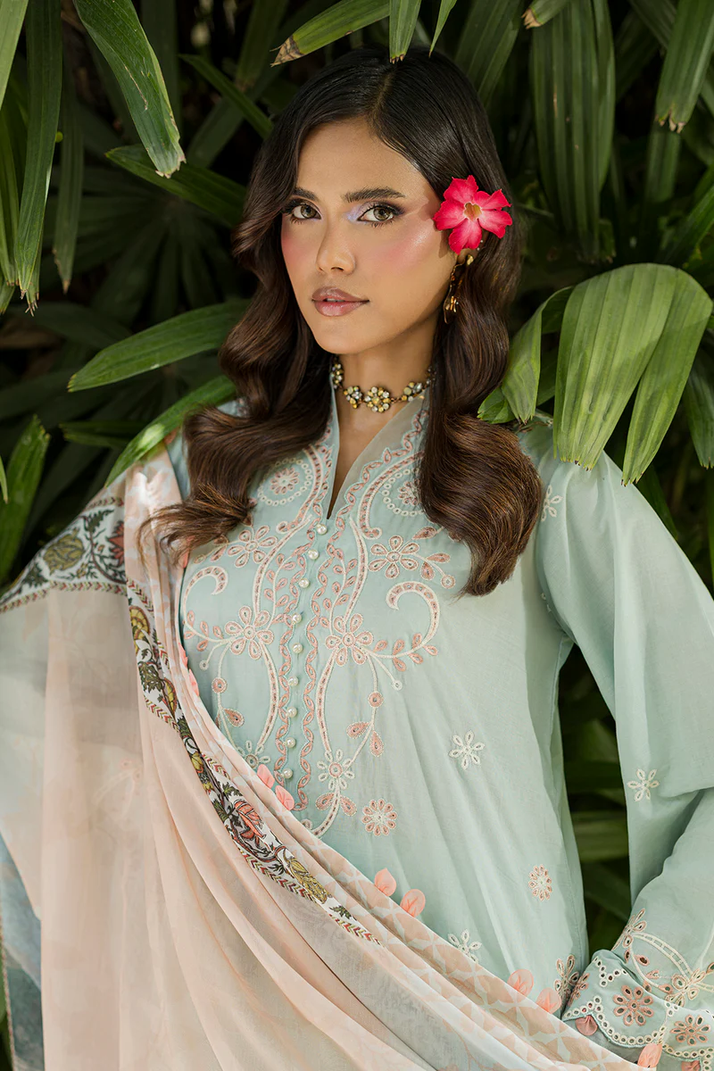 Chikankari Embroidered Cotton 3 Piece in Slate Color