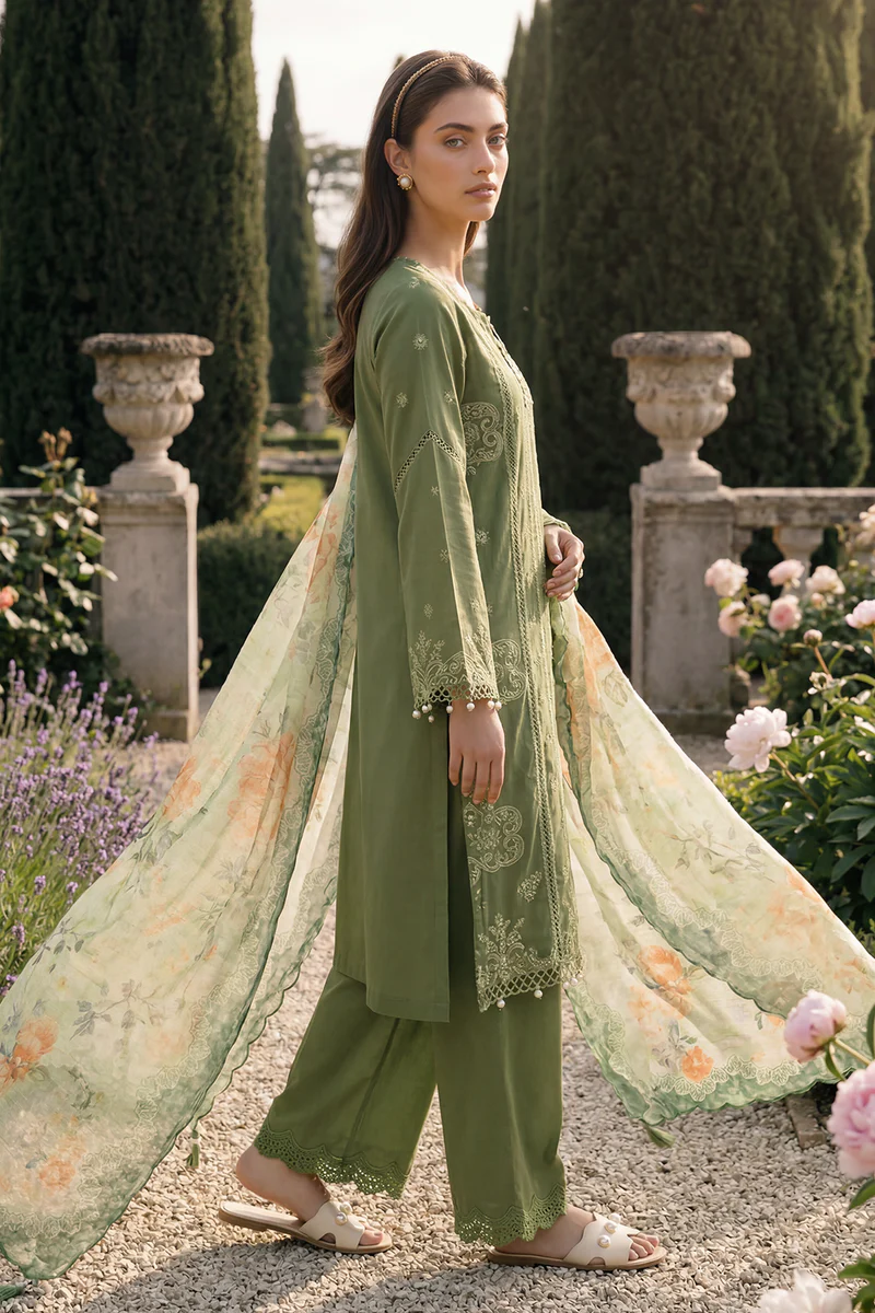 Chikankari Embroidred Cotton 3 Piece WUS26E34090