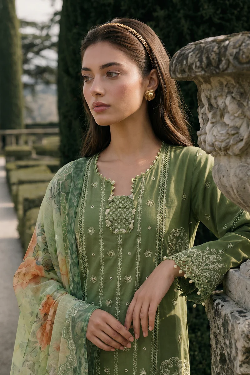 Chikankari Embroidred Cotton 3 Piece WUS26E34090