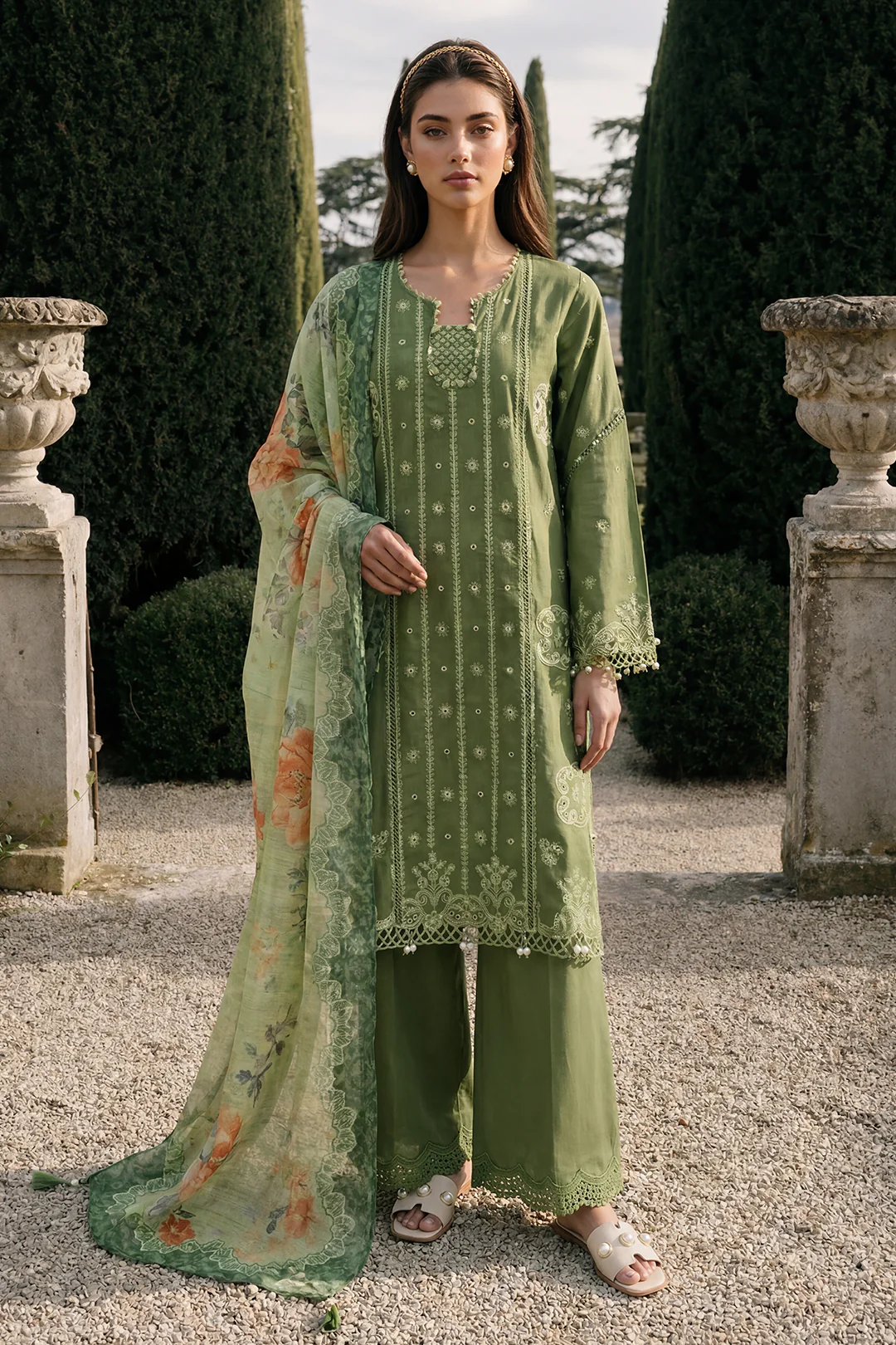Chikankari Embroidred Cotton 3 Piece WUS26E34090 - Image 7