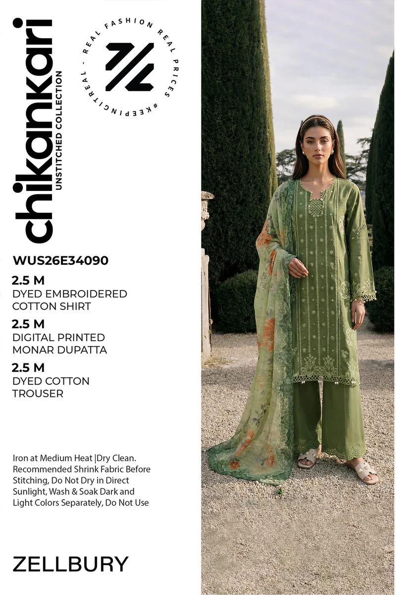 Chikankari Embroidred Cotton 3 Piece WUS26E34090