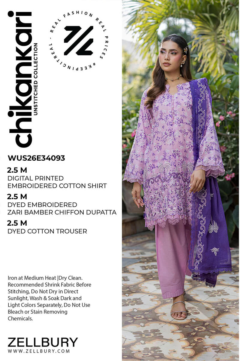 Chikankari Embroidered Cotton 3 Piece WUS26E34093
