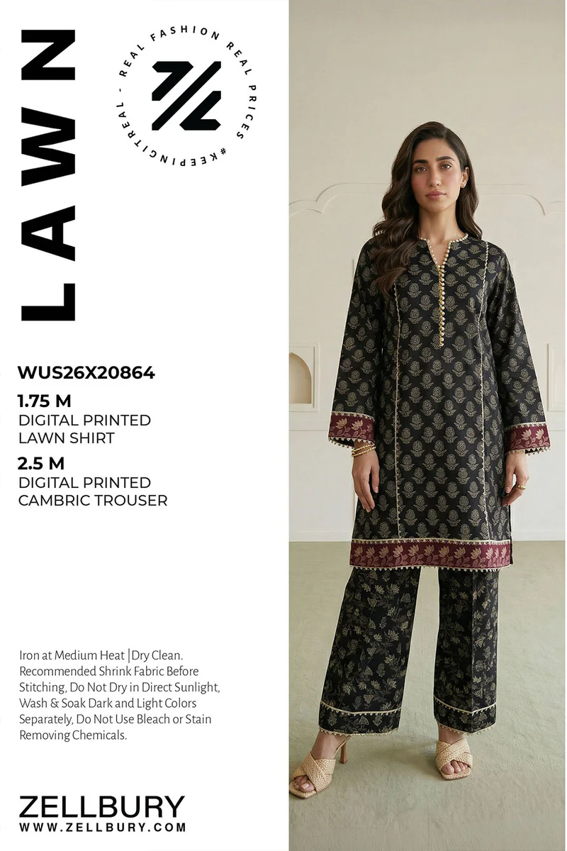 Printed Lawn 2 Pc in Black Color WUS26X20864