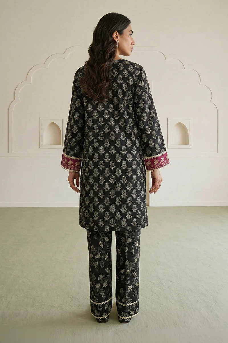 Printed Lawn 2 Pc in Black Color WUS26X20864 - Image 3