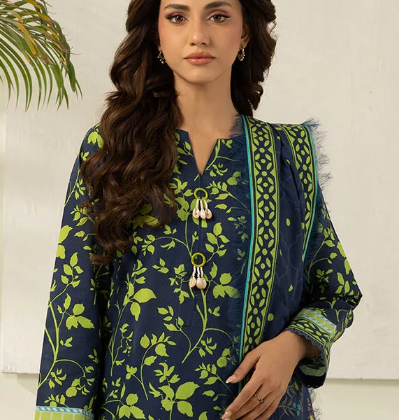 Printed Lawn 3 Piece in Navy Blue Color