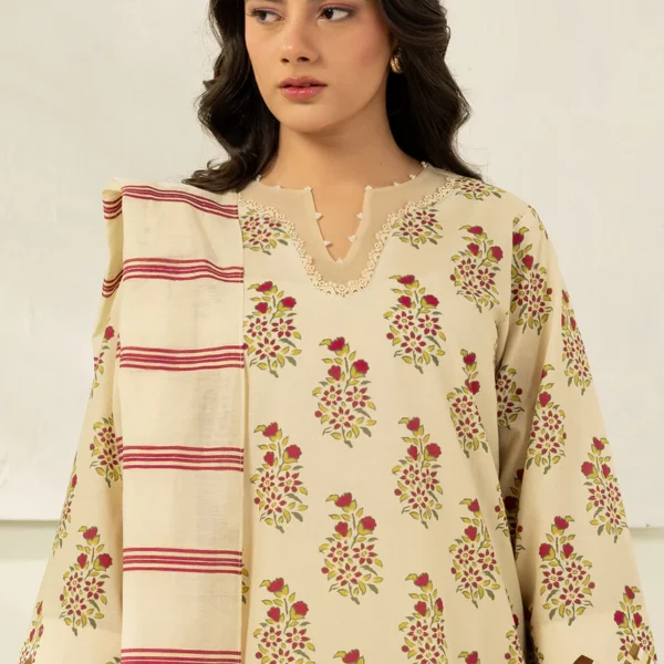 Printed Dobby Lawn 3 Piece in Off White Color