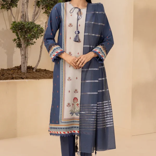 Printed Dobby Lawn 3 Piece in Adratic Blue Color