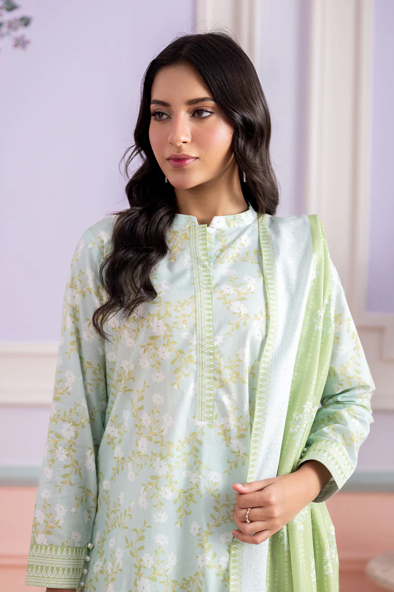 Printed Lawn 3 Piece in Mint Blue Color