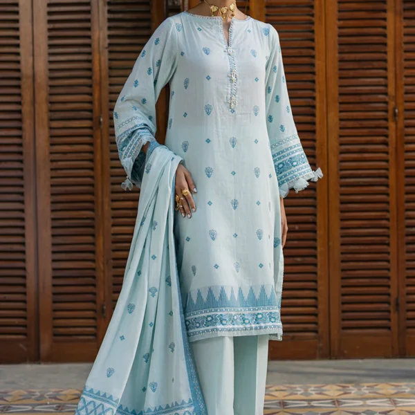 Dyed Jaquard 3 Piece in Sky Blue Color