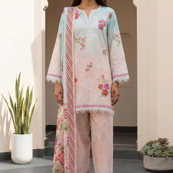 Printed Lawn 3 Piece in Lilac Color