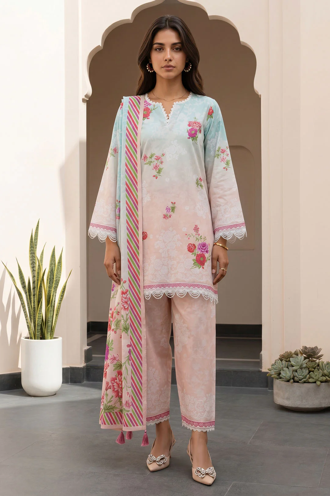 Printed Lawn 3 Piece in Lilac Color