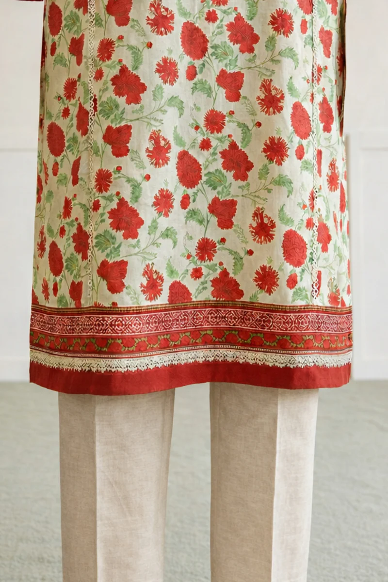 Printed Lawn 3 Piece in Off White Color