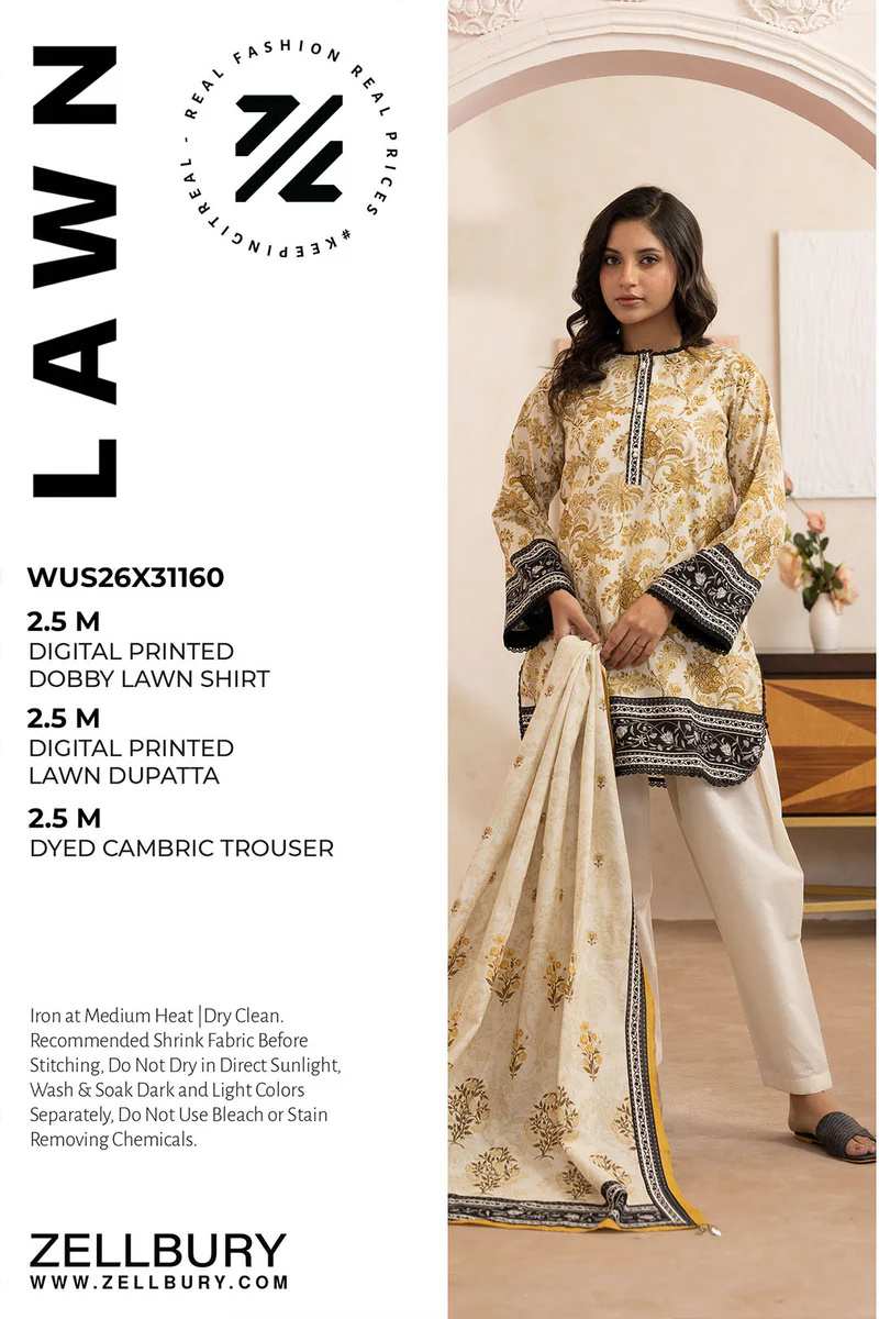 Printed Dobby Lawn 3 Piece in Beige Color