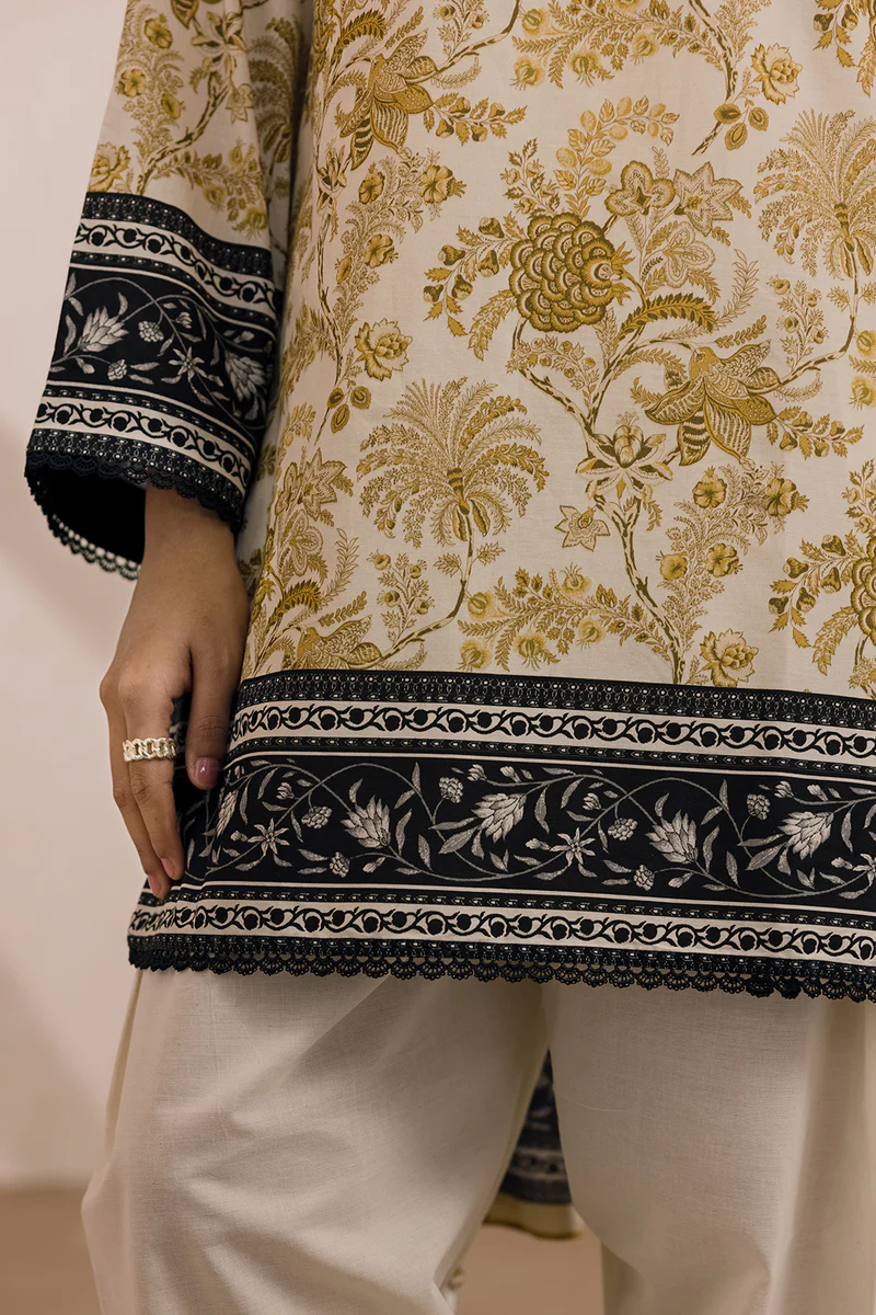 Printed Dobby Lawn 3 Piece in Beige Color