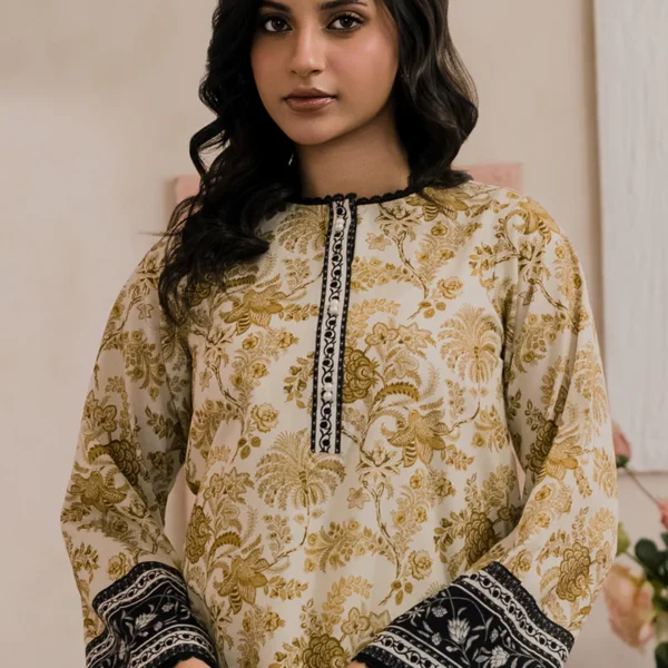 Printed Dobby Lawn 3 Piece in Beige Color