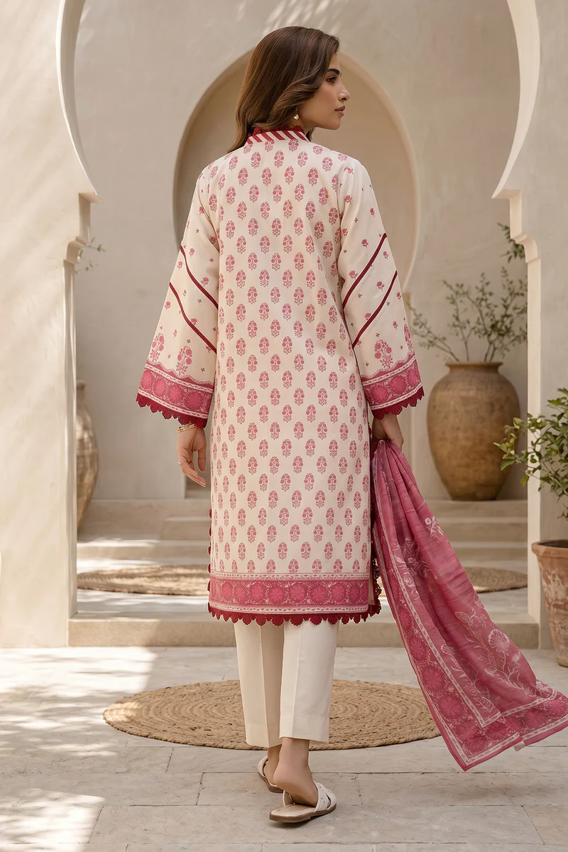 Printed Lawn 3 Piece in Deep Pink Color