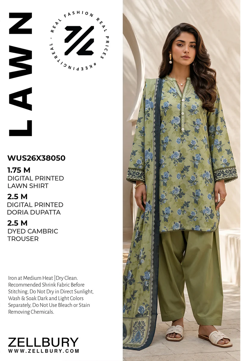 Printed Lawn 3 Piece in Green Color