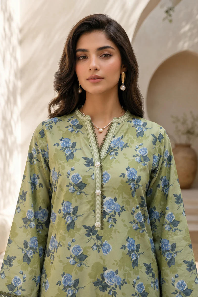 Printed Lawn 3 Piece in Green Color