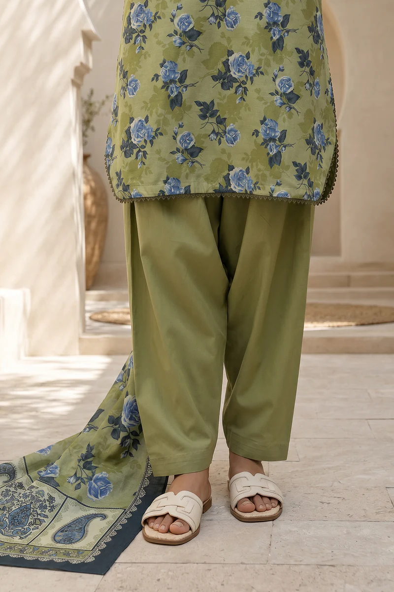 Printed Lawn 3 Piece in Green Color