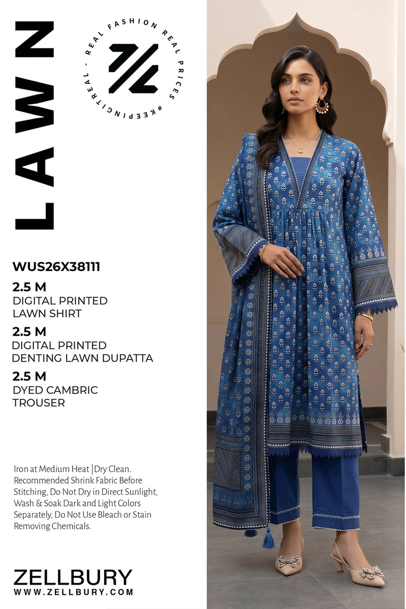 Printed Lawn 3 Piece in Blue Color - Image 6