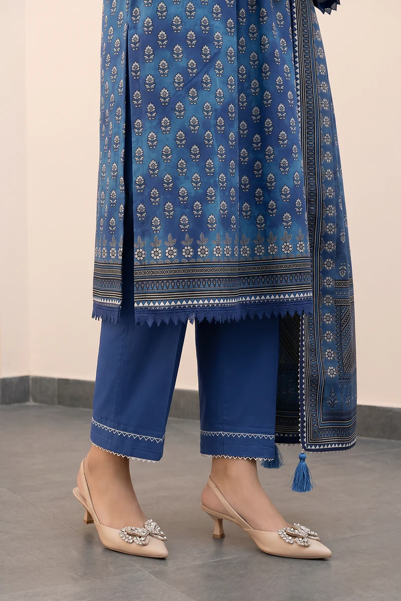 Printed Lawn 3 Piece in Blue Color