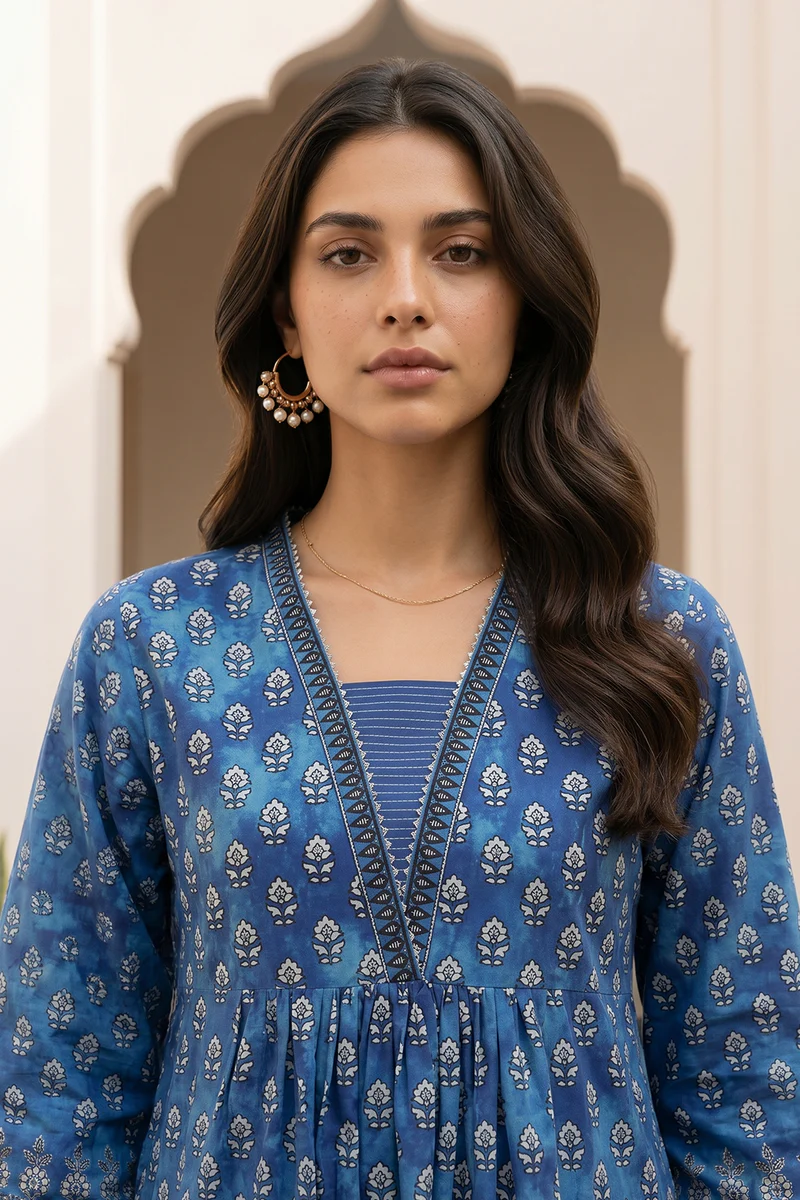 Printed Lawn 3 Piece in Blue Color