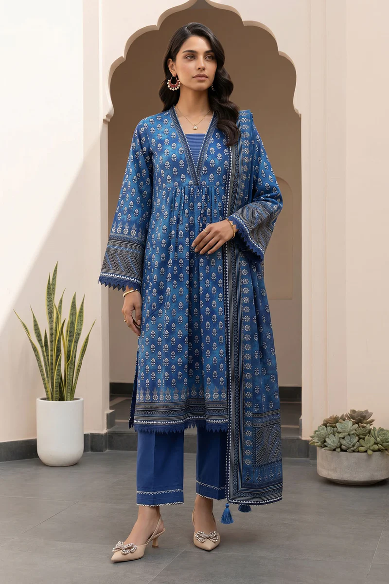 Printed Lawn 3 Piece in Blue Color
